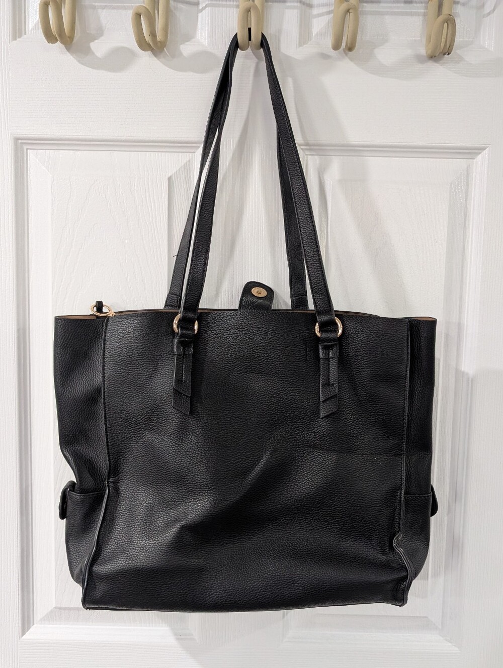 Classic Black Leather Tote Bag
